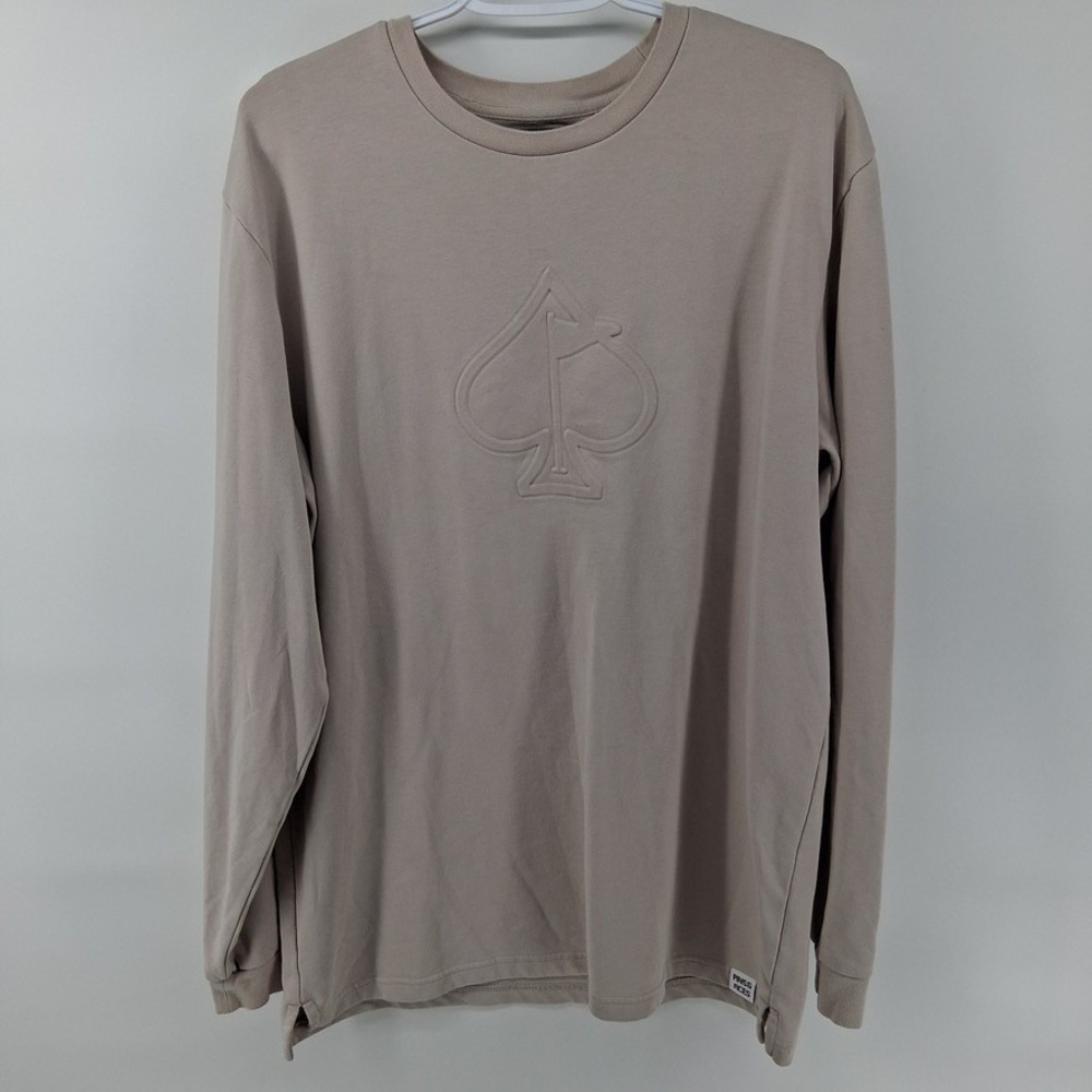 Pins & Aces Mens XL Sand Tan Long Sleeve Embossed Spade Logo Golf Shirt